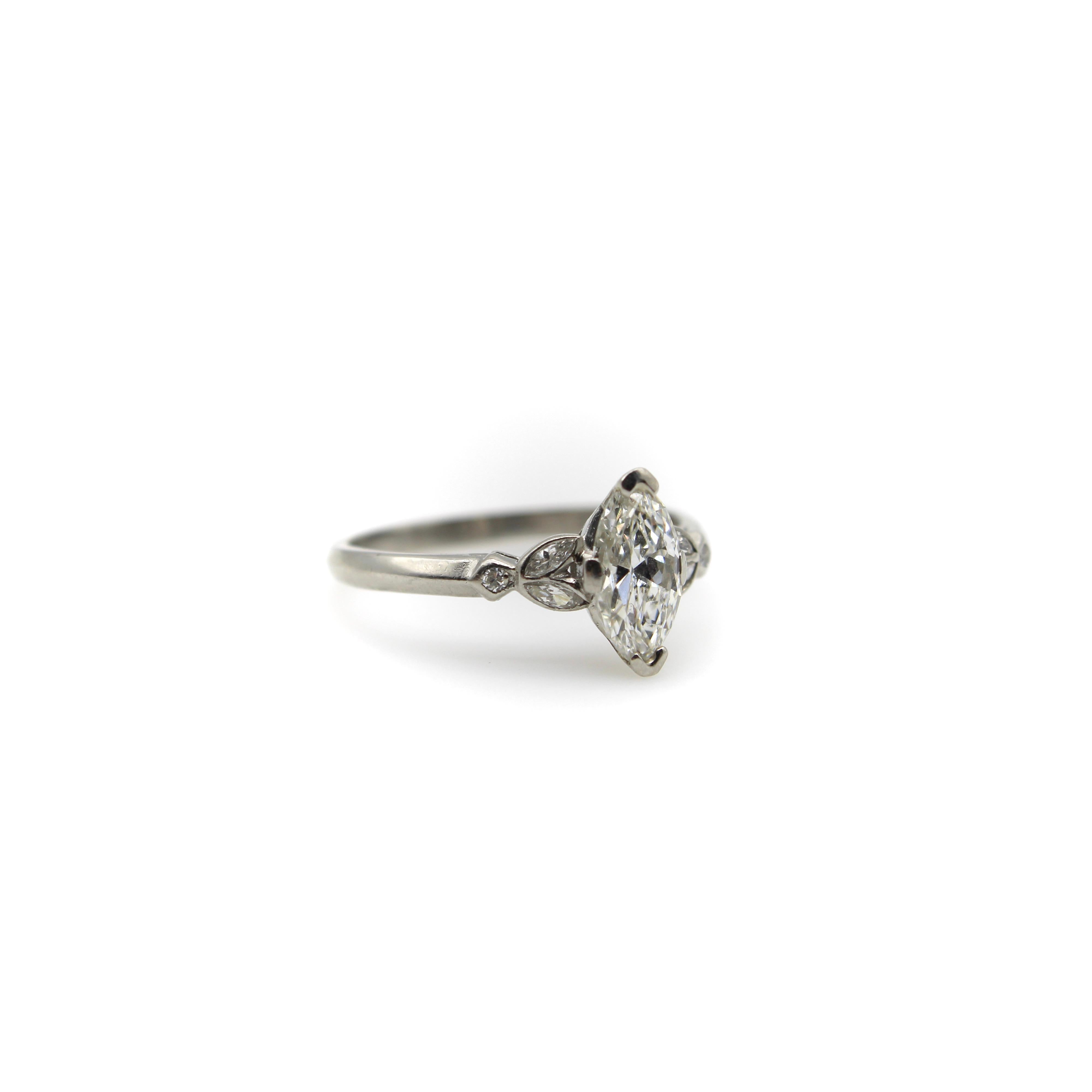 Vintage Marquise Diamond and Platinum Engagement Ring  2