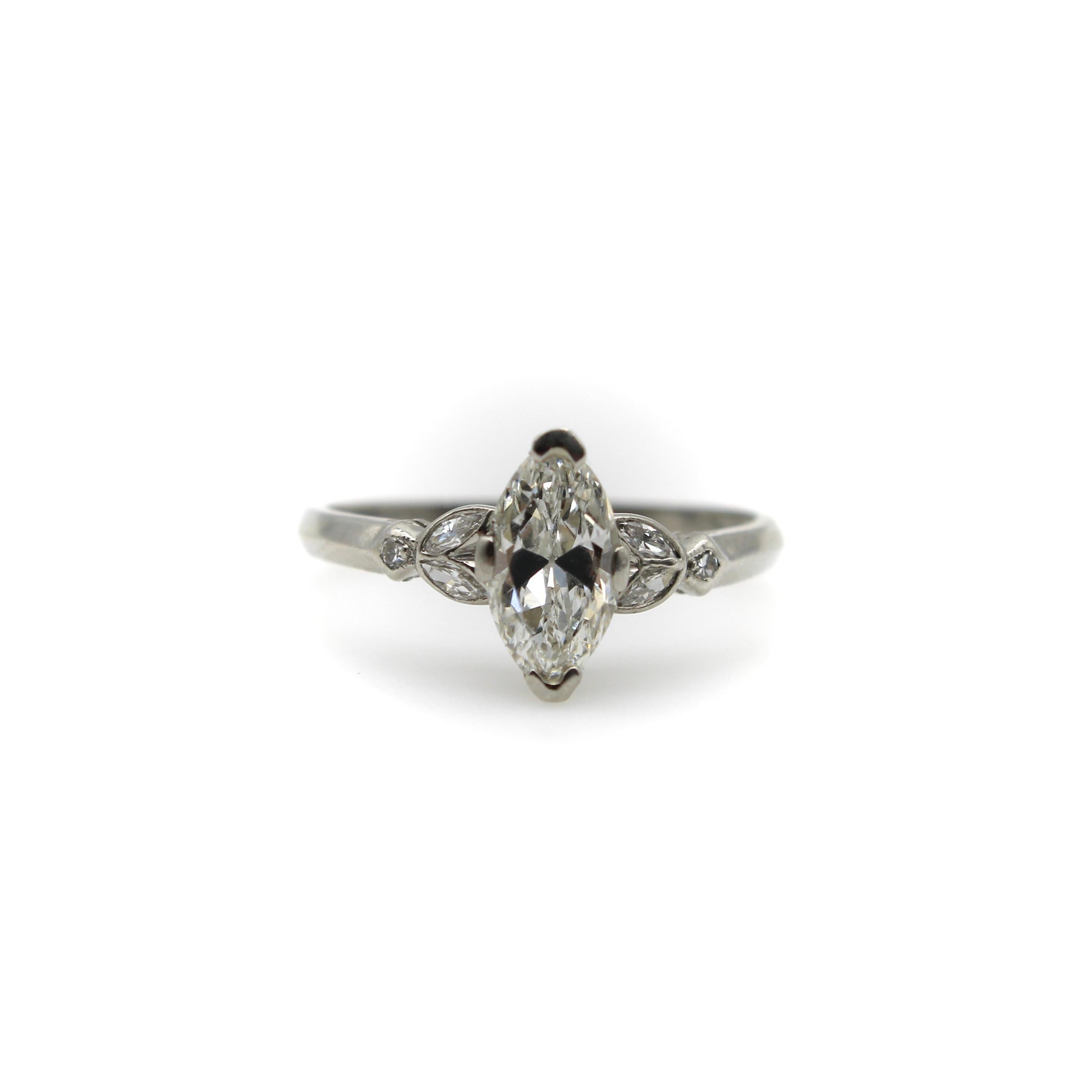 Vintage Marquise Diamond and Platinum Engagement Ring  3