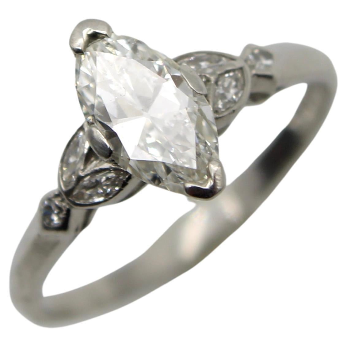 Vintage Marquise Diamond and Platinum Engagement Ring 