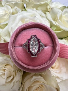 Vintage Marquise Diamond and Ruby Ring