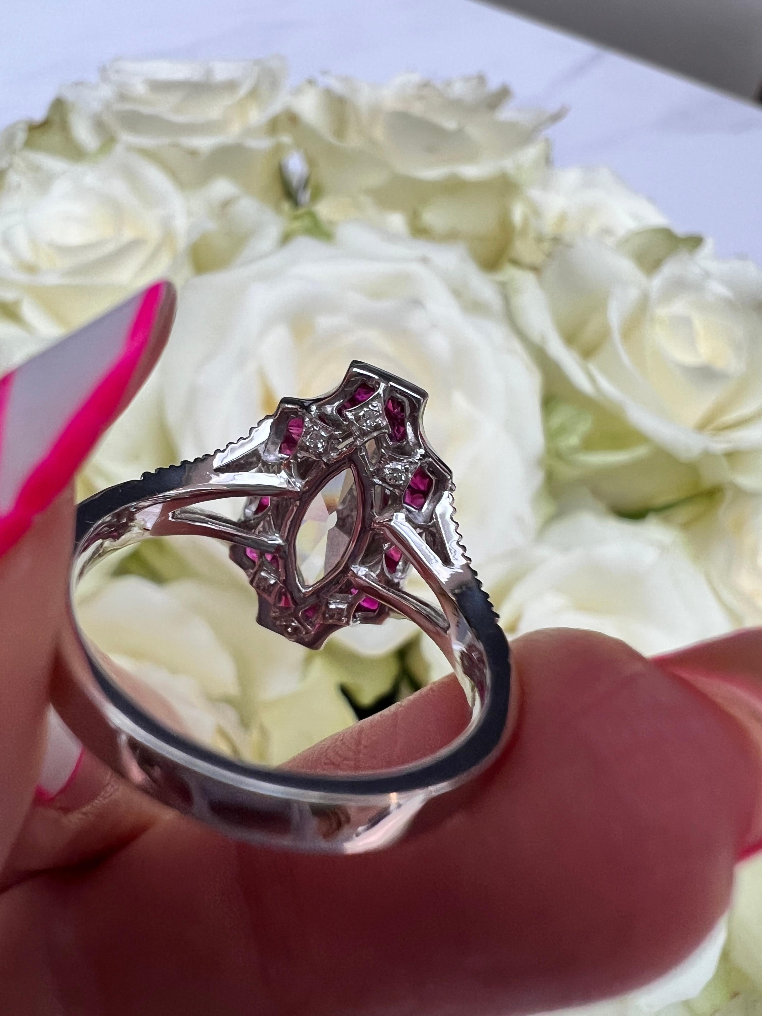 da uomo o donna Anello vintage con diamanti e rubini marquise in vendita