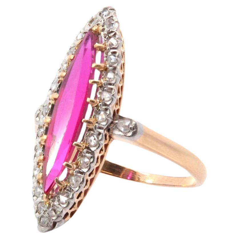 Vintage marquise diamond and synthetic ruby ring