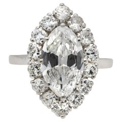 Vintage marquise diamond cluster ring, French, circa 1950.