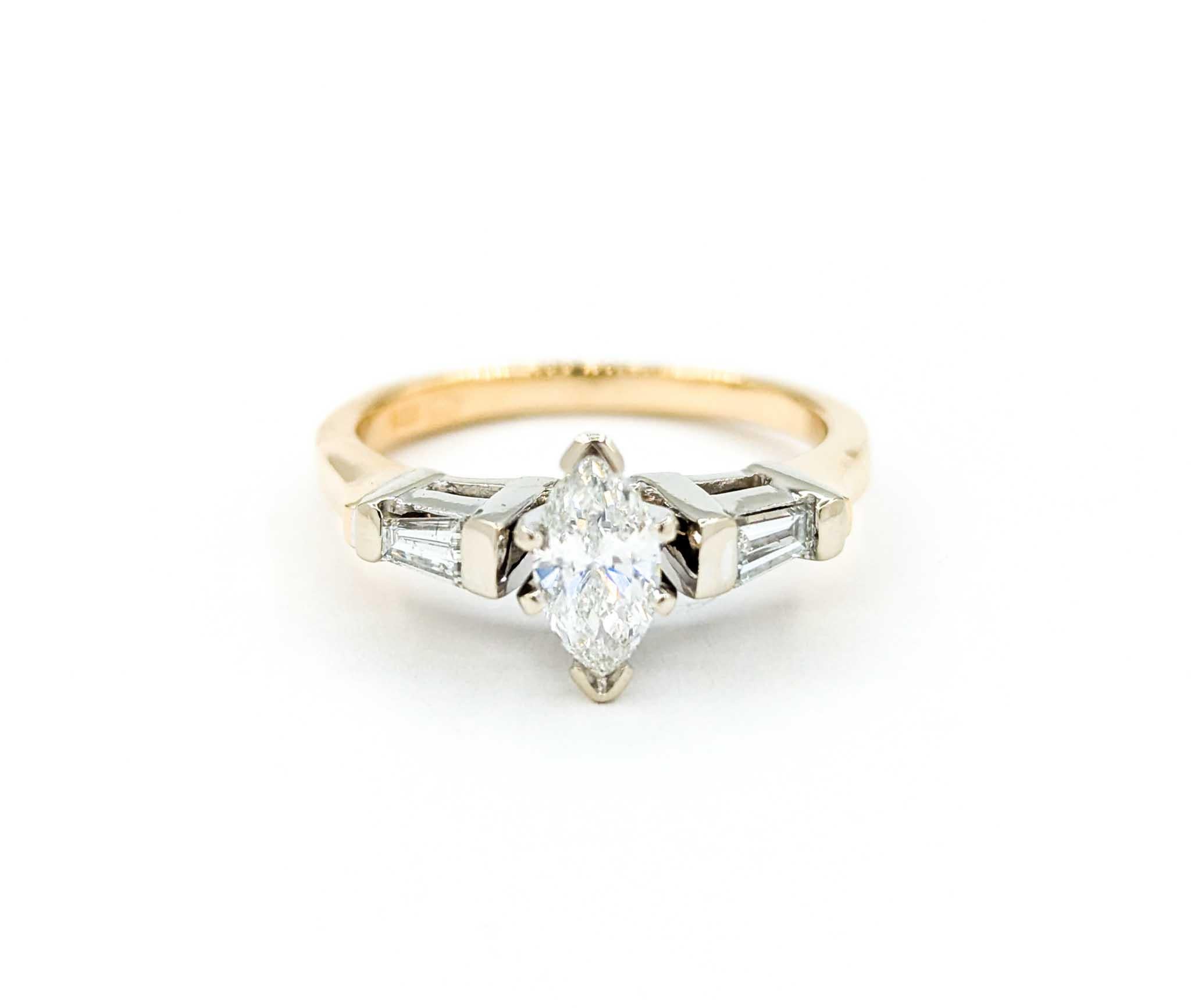 Vintage Marquise Diamant Verlobungsring in zwei Tönen Gold im Angebot 5
