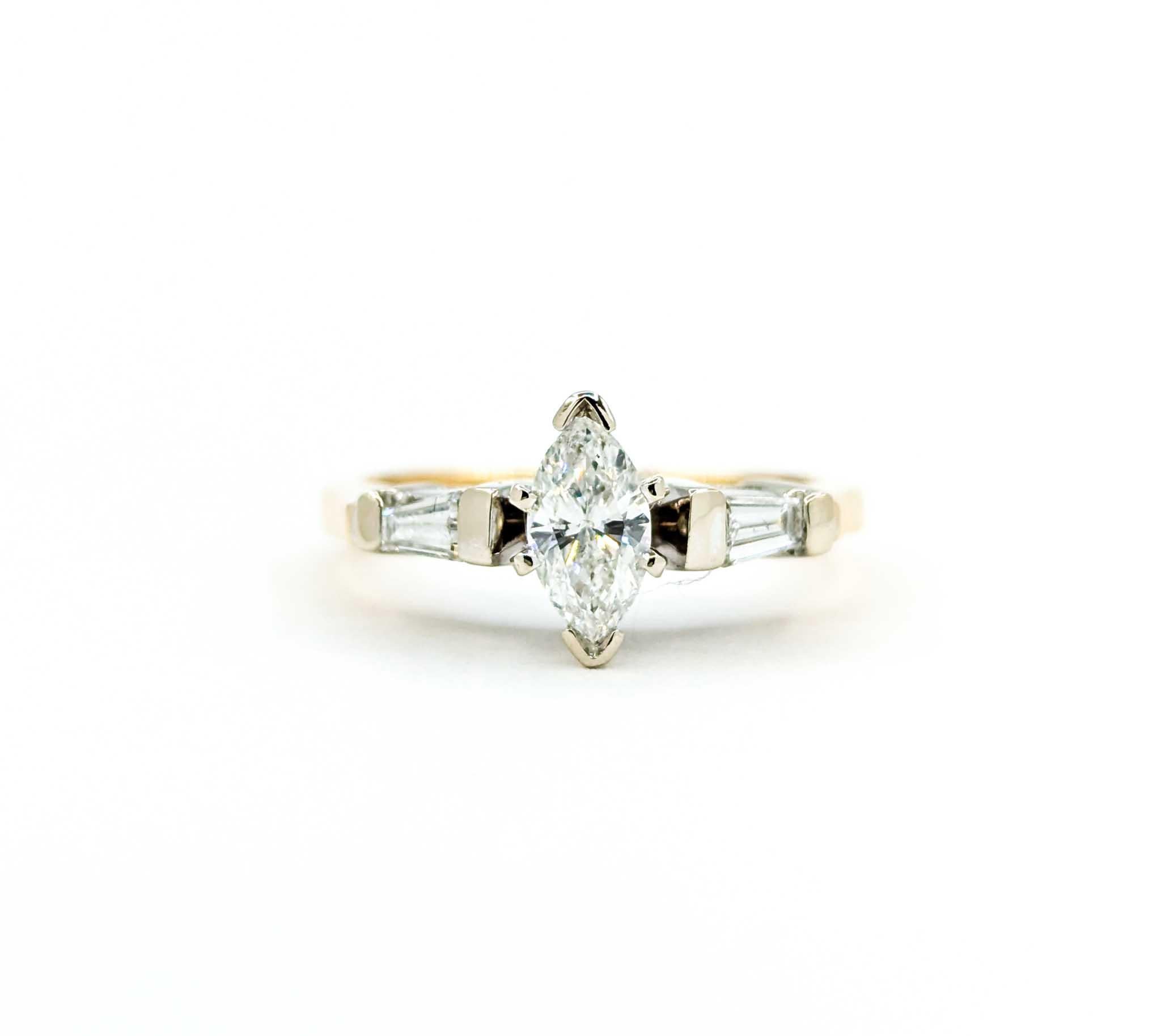 Vintage Marquise Diamant Verlobungsring in zwei Tönen Gold im Angebot 6