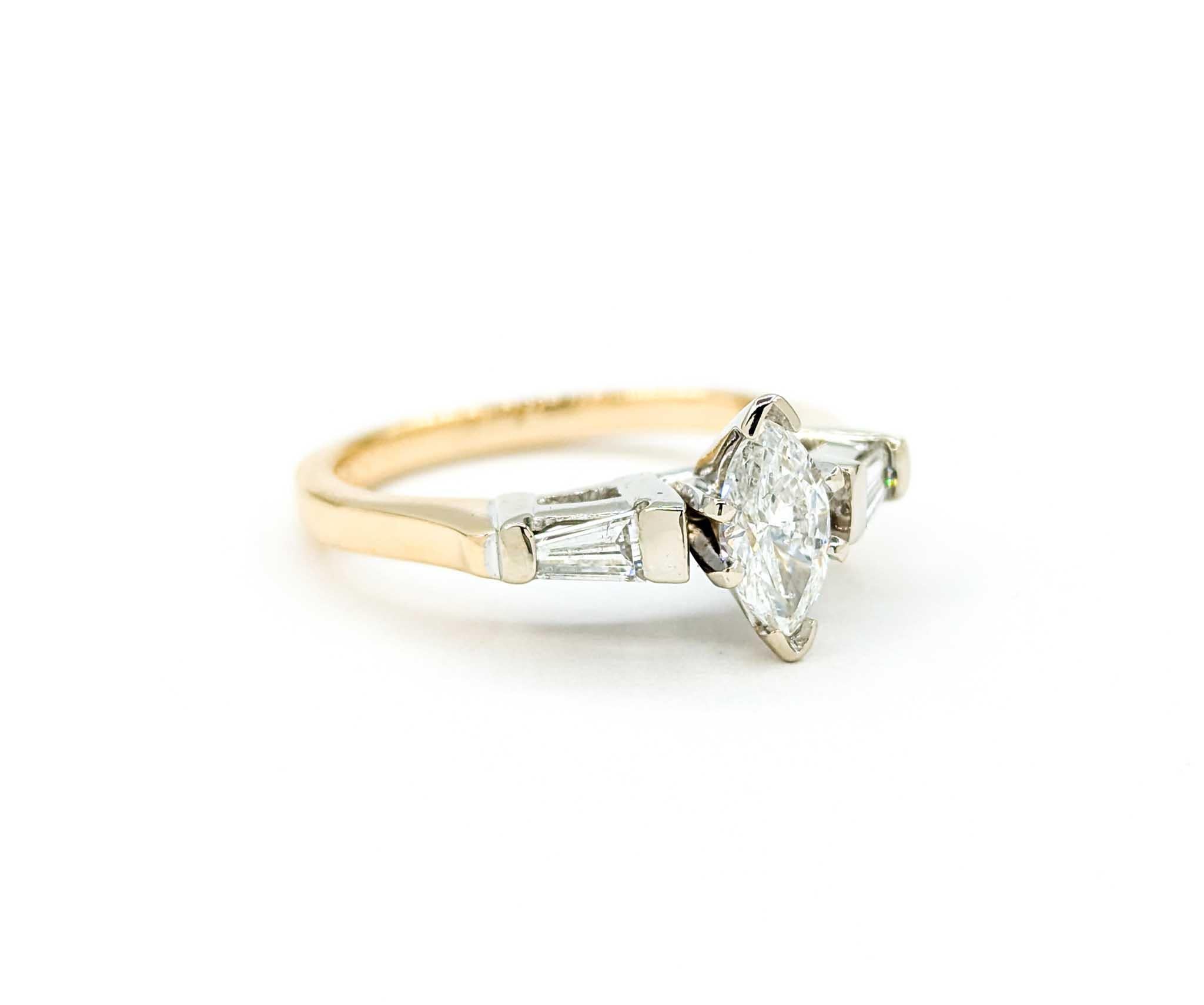 Vintage Marquise Diamant Verlobungsring in zwei Tönen Gold Damen im Angebot