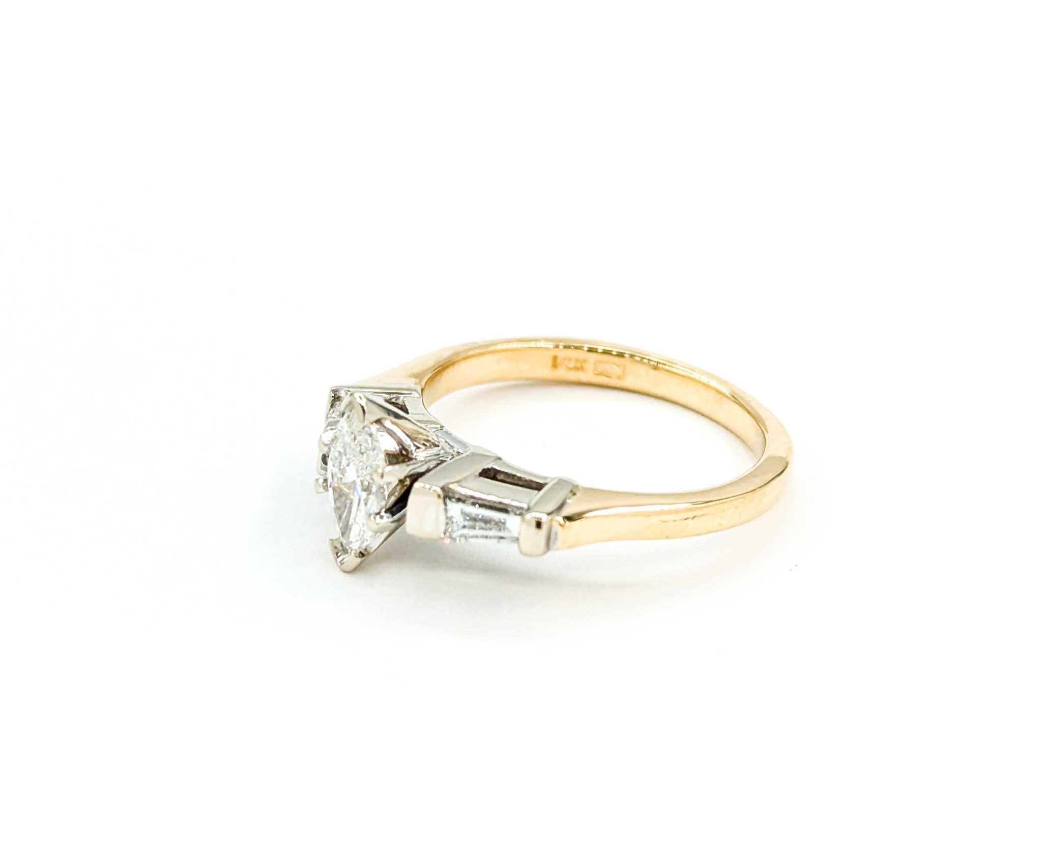 Vintage Marquise Diamant Verlobungsring in zwei Tönen Gold im Angebot 4