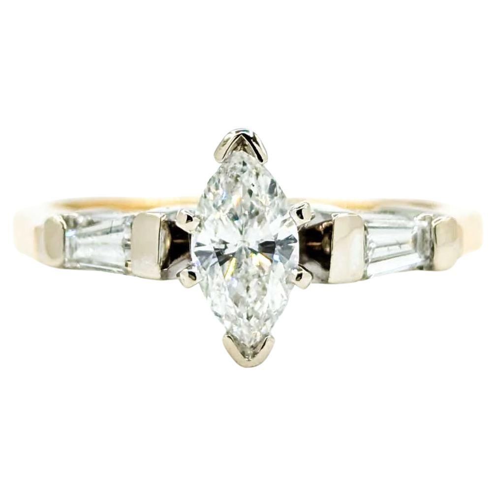 Vintage Marquise Diamond Engagement Ring in Two Tone Gold