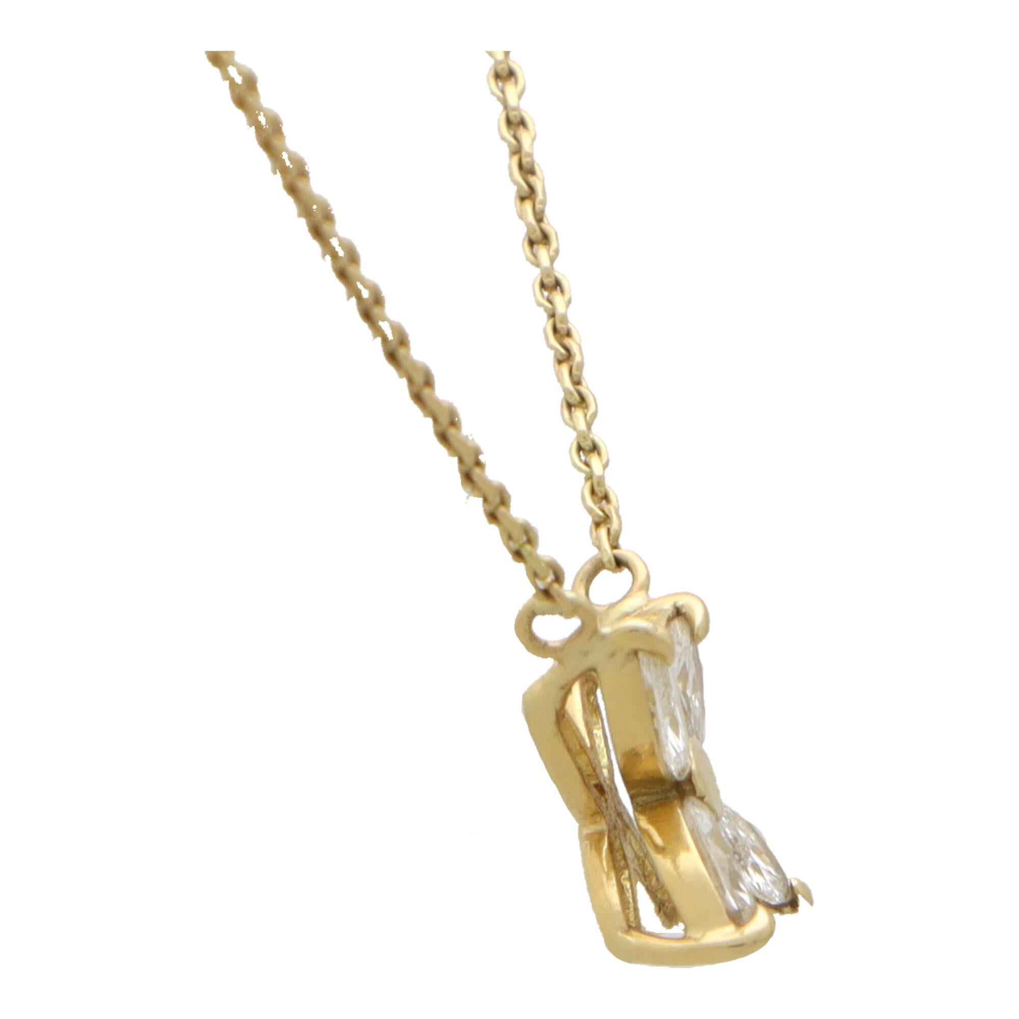 Marquise Cut Vintage Marquise Diamond Floral Pendant Necklace in Yellow Gold For Sale