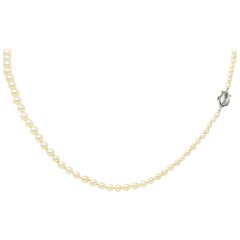 Vintage Marquise Diamond Platinum Graduated Pearl Strand Necklace