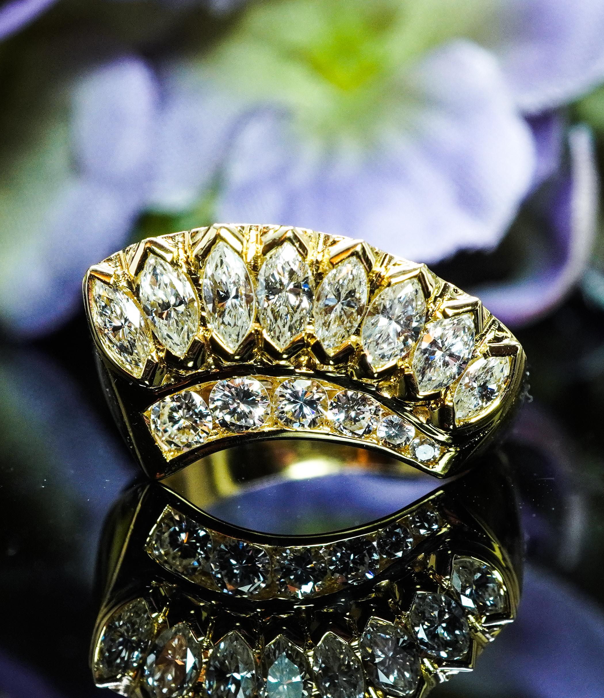 Marquise Cut Vintage Marquise Diamond Ring 18K Yellow Gold Estate Jewelry For Sale