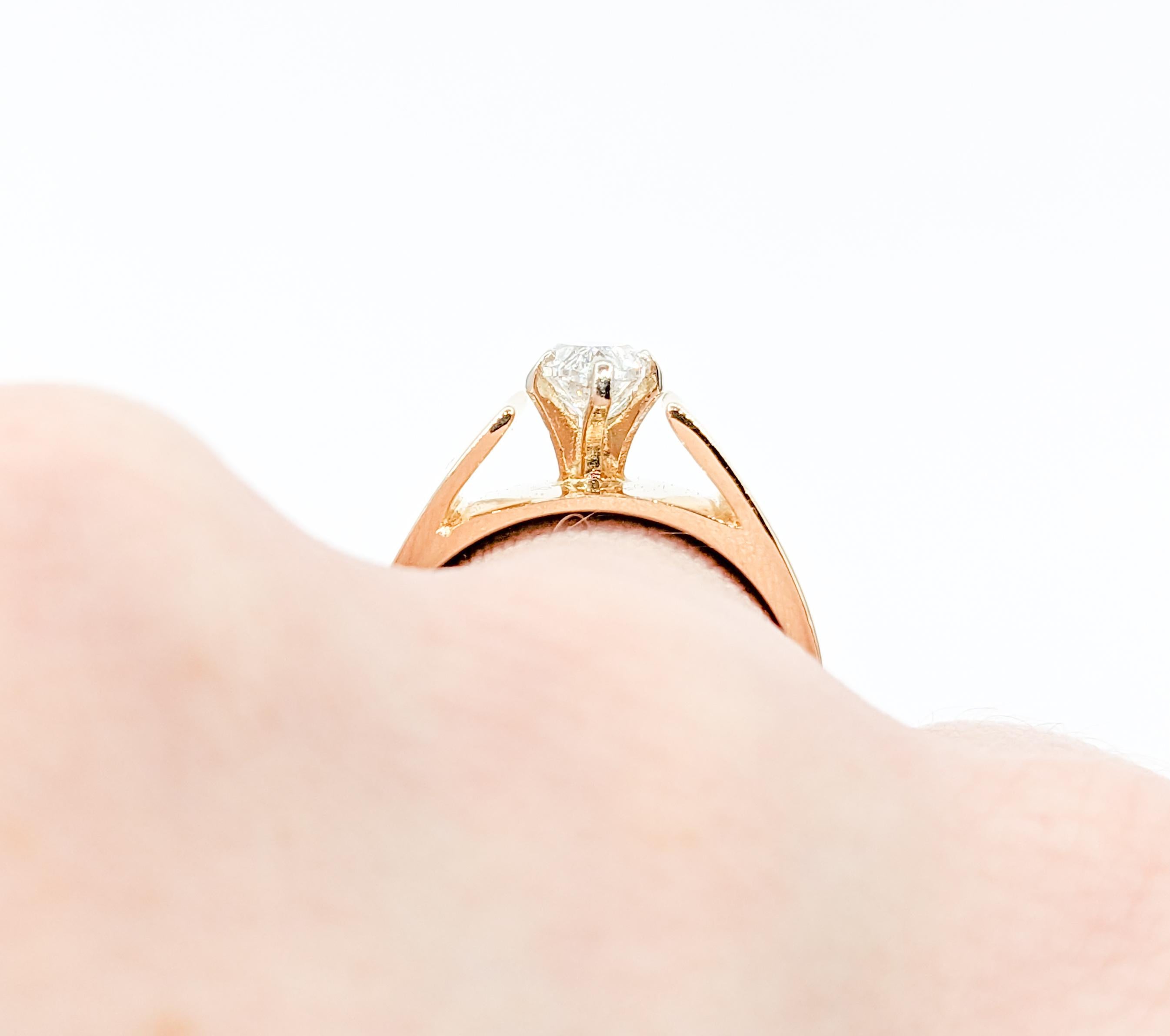 Modern Vintage Marquise Diamond Solitaire Ring in Gold For Sale