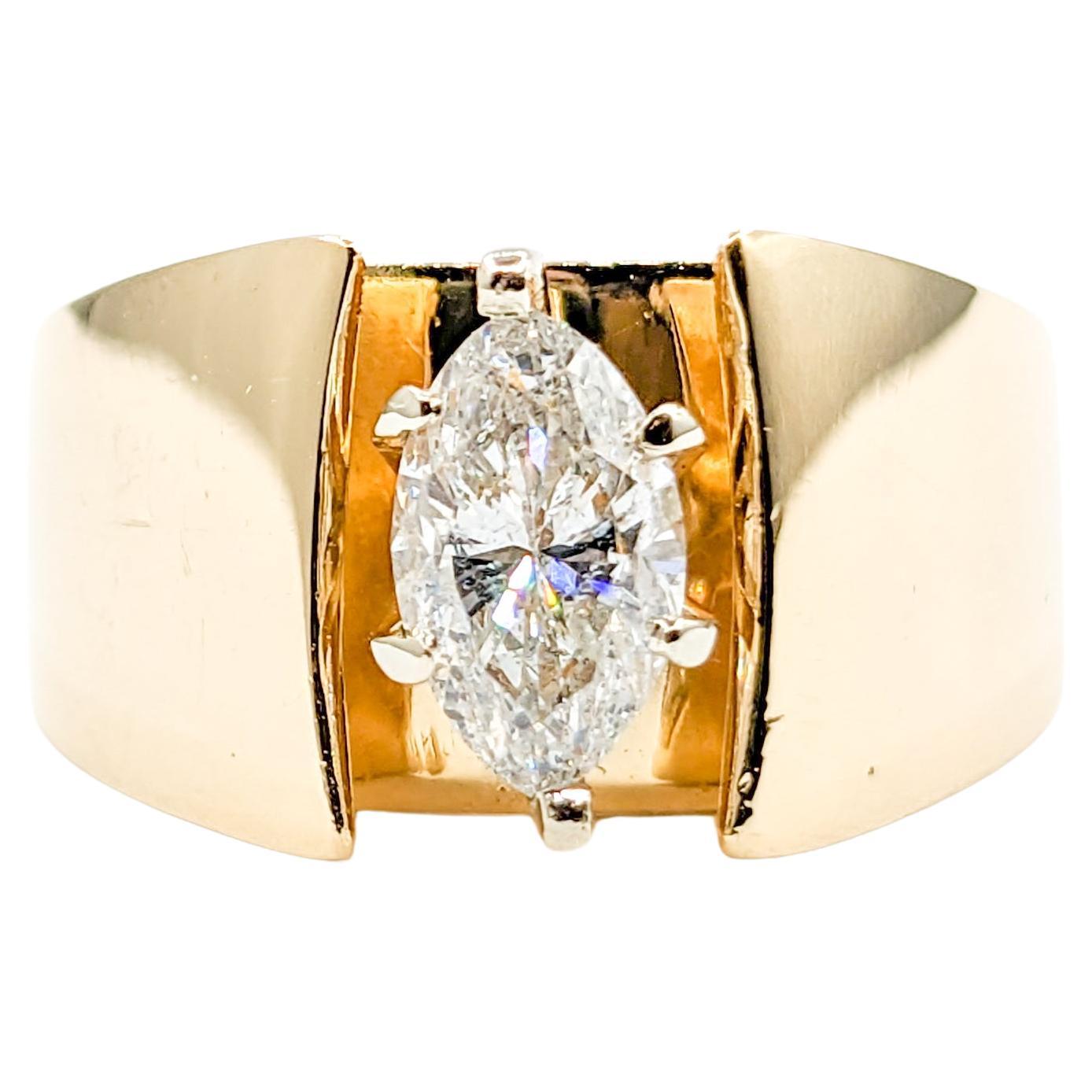 Vintage Marquise Diamond Solitaire Ring in Gold For Sale