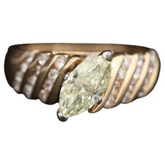 Vintage Marquise Diamond Wedding Band, Diamond Engagement Yellow Gold Band Ring