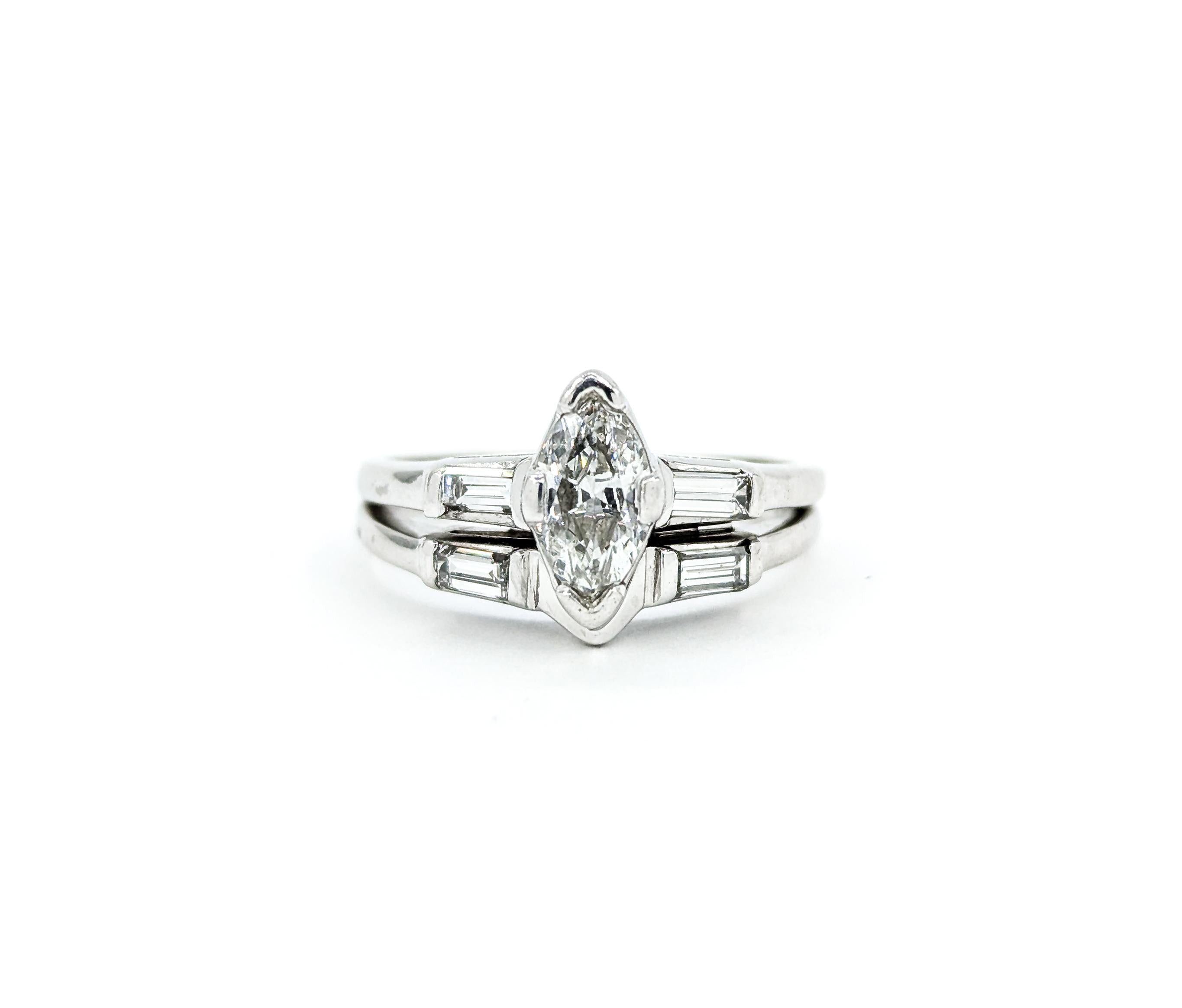 Vintage Marquise Diamond Wedding Set Engagement Ring in White Gold 5