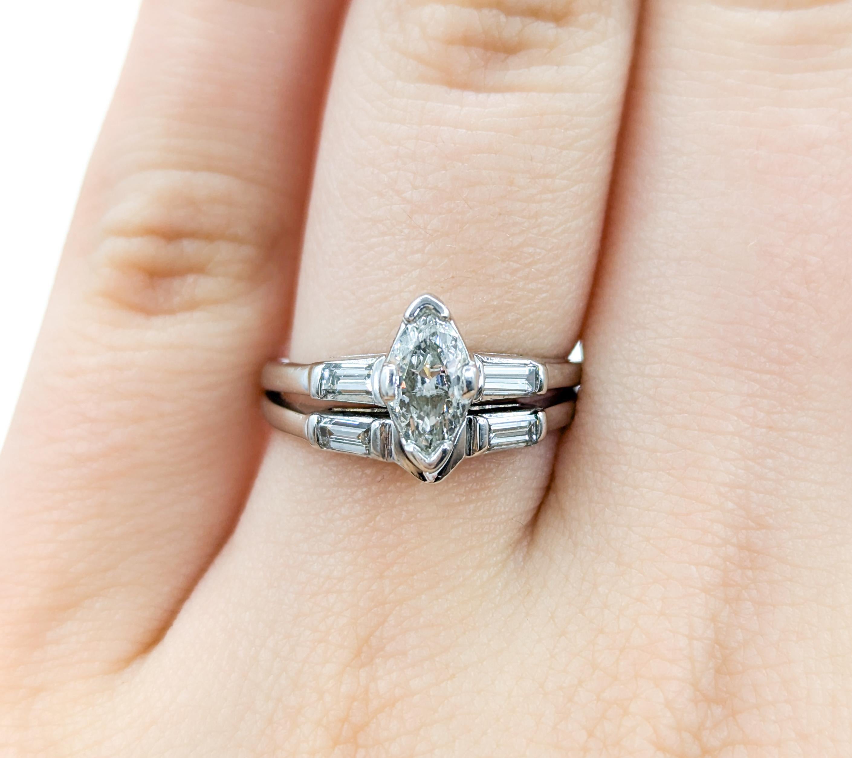 Women's Vintage Marquise Diamond Wedding Set Engagement Ring in White Gold
