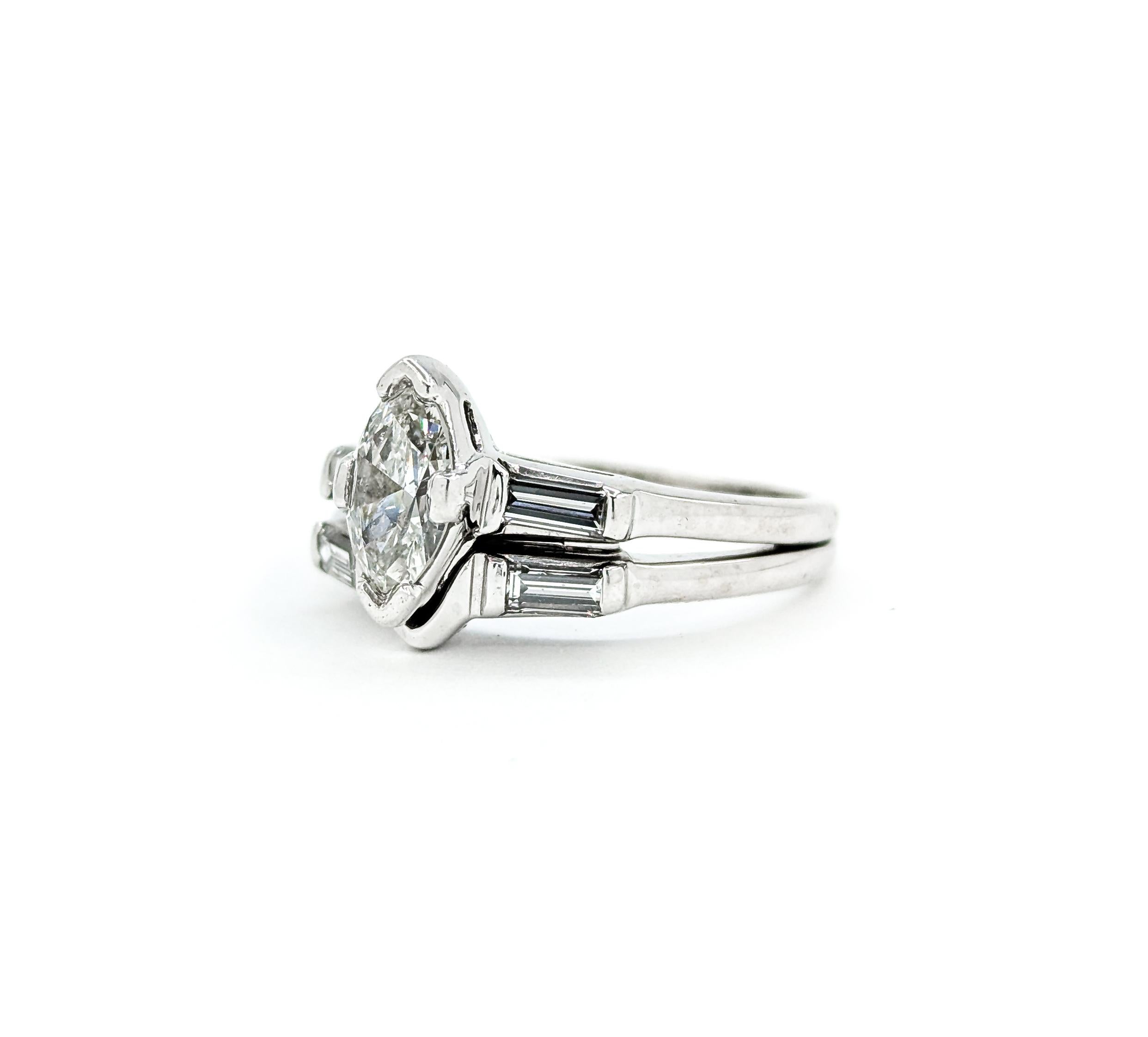 Vintage Marquise Diamond Wedding Set Engagement Ring in White Gold 4