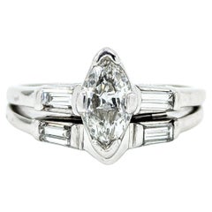 Vintage Marquise Diamond Wedding Set Engagement Ring in White Gold