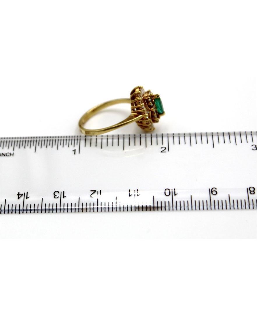 Women's Vintage Marquise Emerald Ring Double Halo Round & Baguette Diamonds in 18K Gold For Sale