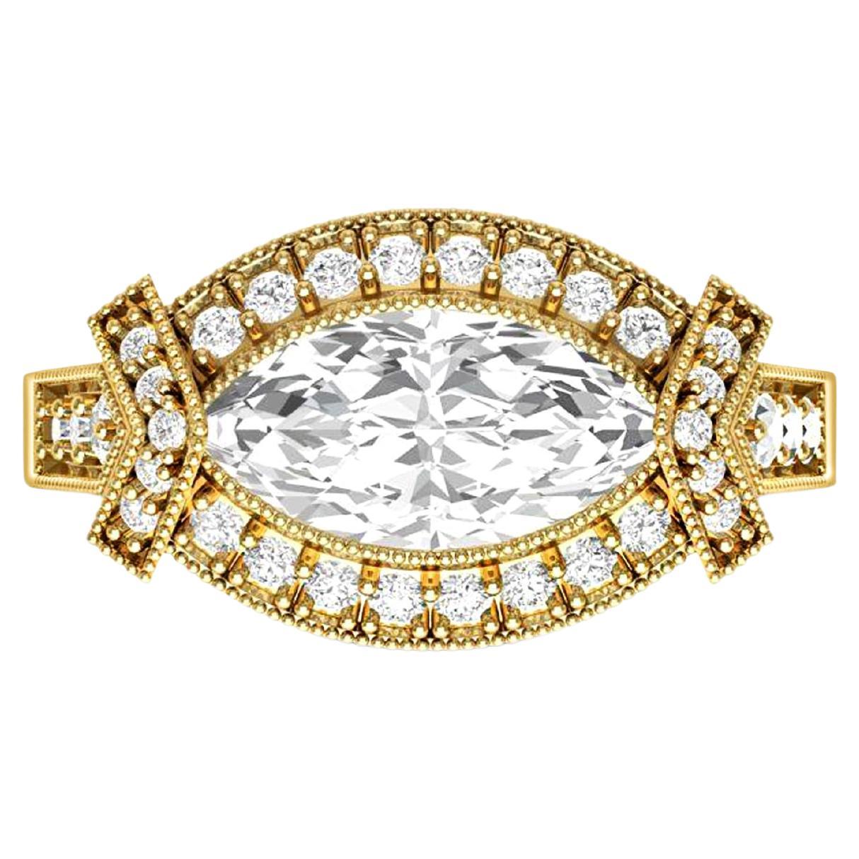 Vintage Marquise Moissanite Engagement 14k Gold Ring