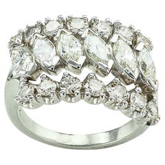 Vintage Marquise Round Diamond White Gold Band Ring