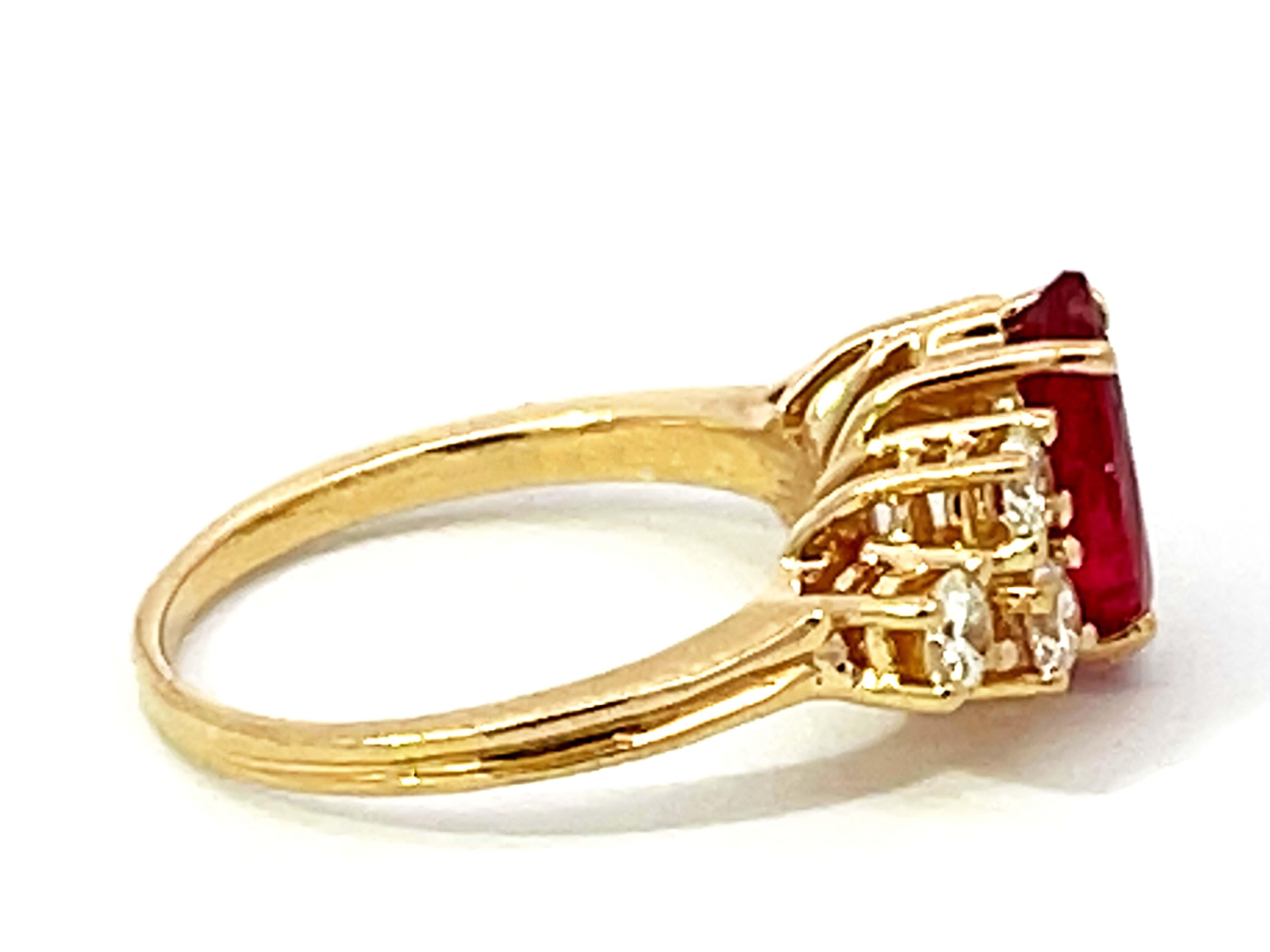 Marquise Cut Vintage Marquise Ruby and Diamond Band Ring in 14k Yellow Gold For Sale