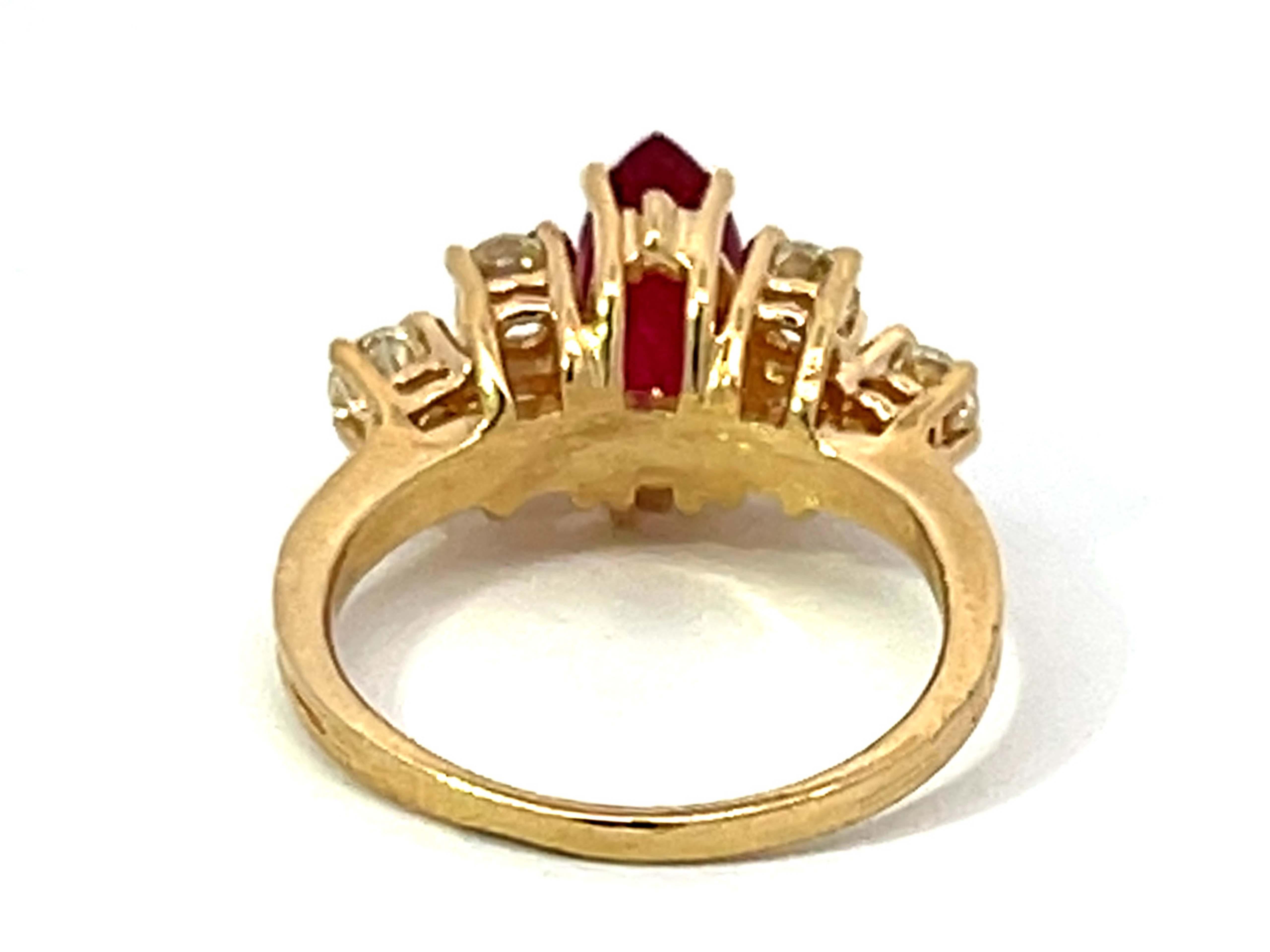 Women's Vintage Marquise Ruby and Diamond Band Ring in 14k Yellow Gold For Sale
