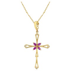 Vintage Marquise Ruby Cross with Diamond accents 14k Yellow Gold