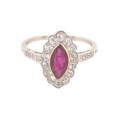 Vintage Marquise Ruby Diamond Platinum Ring