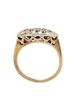 Vintage Marquise Shape Navette Diamond Ring 14k Two Tone White and Yellow Gold