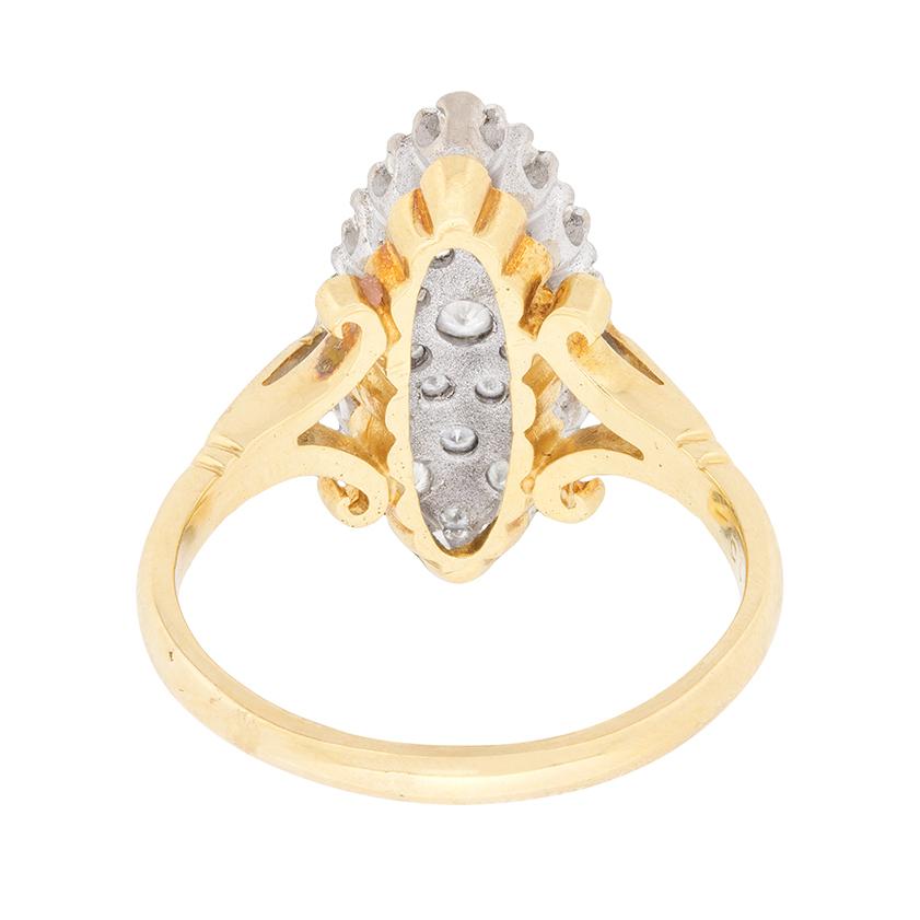 Women's or Men's Vintage Marquise-Shaped Diamond Cluster Ring, circa 1976