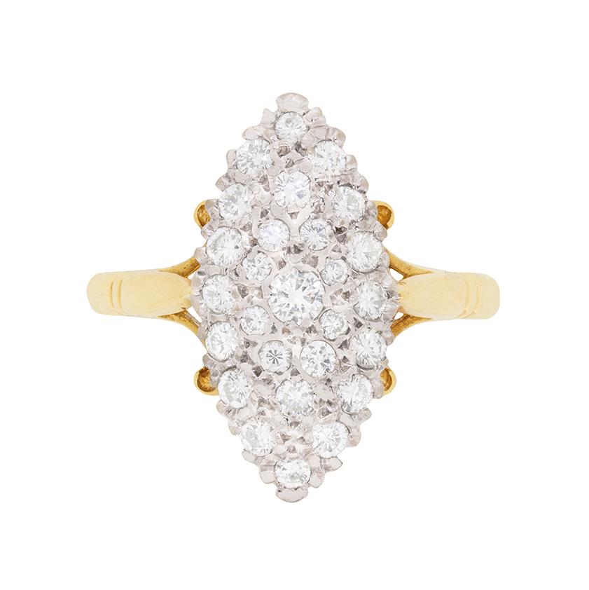 Vintage Marquise-Shaped Diamond Cluster Ring, circa 1976