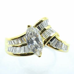 Vintage Marquise & Tapered Baguette Diamond Engagement Ring in 20K Yellow Gold