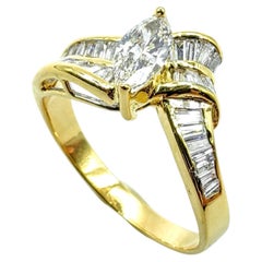 Vintage Marquise & Tapered Baguette Diamond Engagement Ring in 20K Yellow Gold