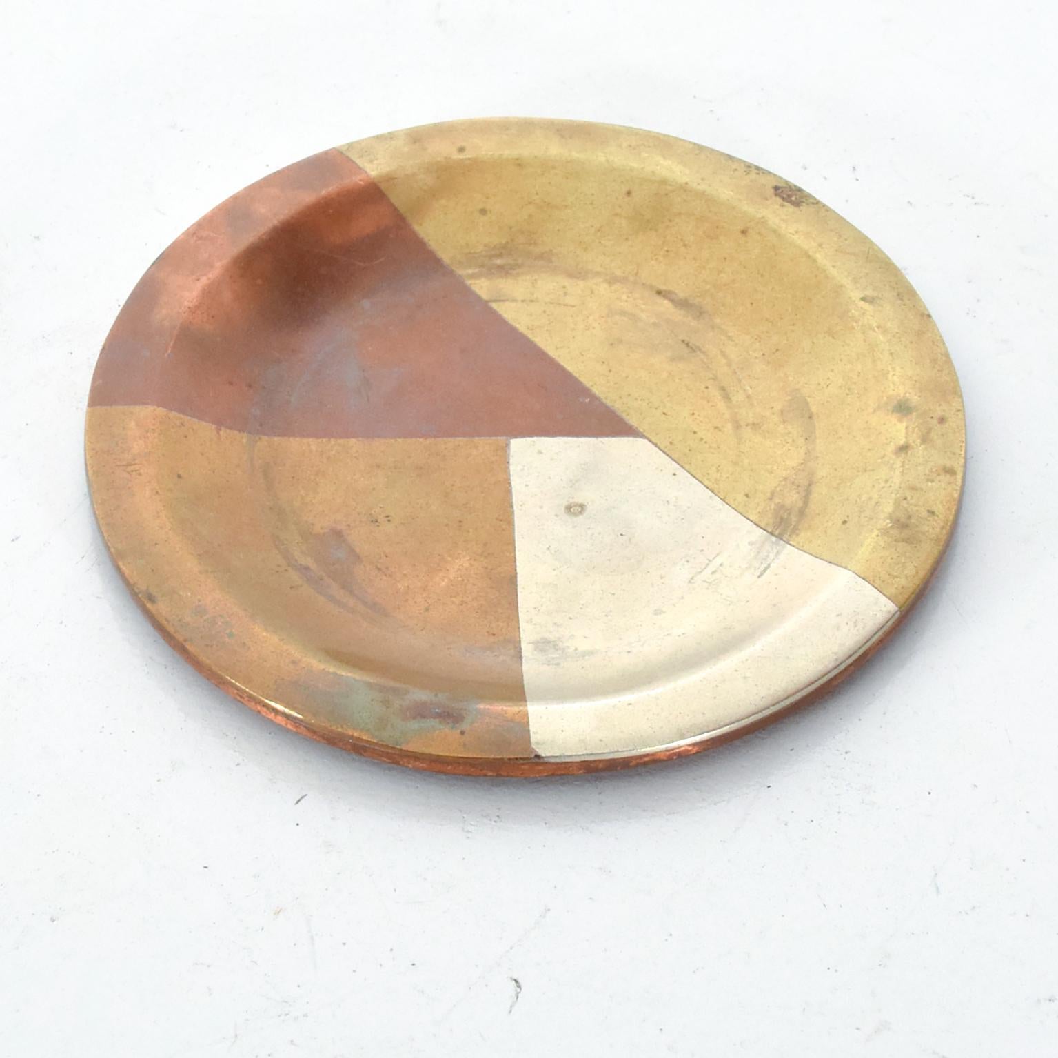 Mid-Century Modern Vintage Married Metals Round Decorative Plate Brassy Dish by Los Castillo