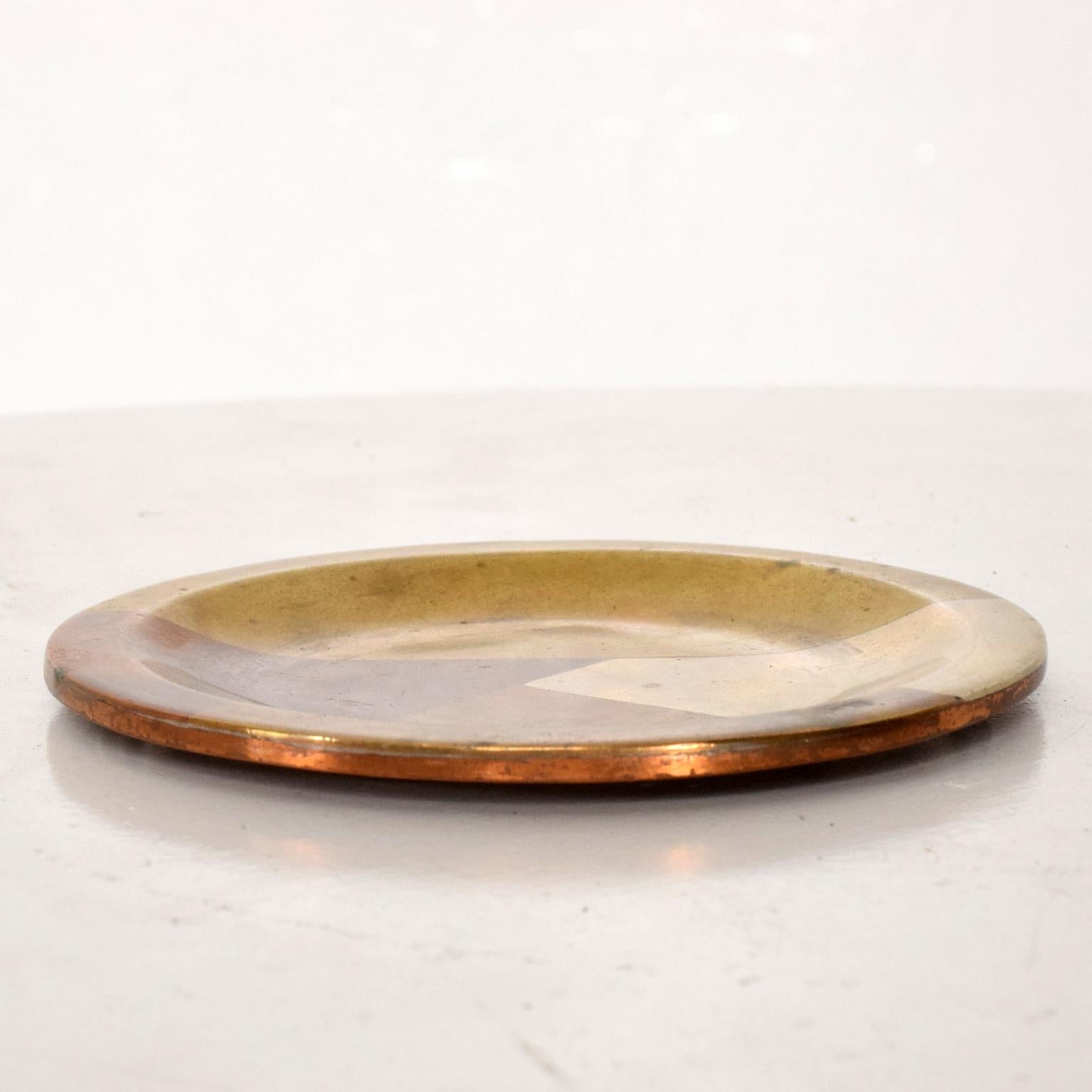 Mid-20th Century Vintage Married Metals Round Decorative Plate Brassy Dish by Los Castillo