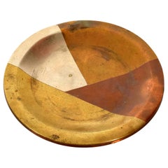 Vintage Married Metals Round Decorative Plate Brassy Dish by Los Castillo