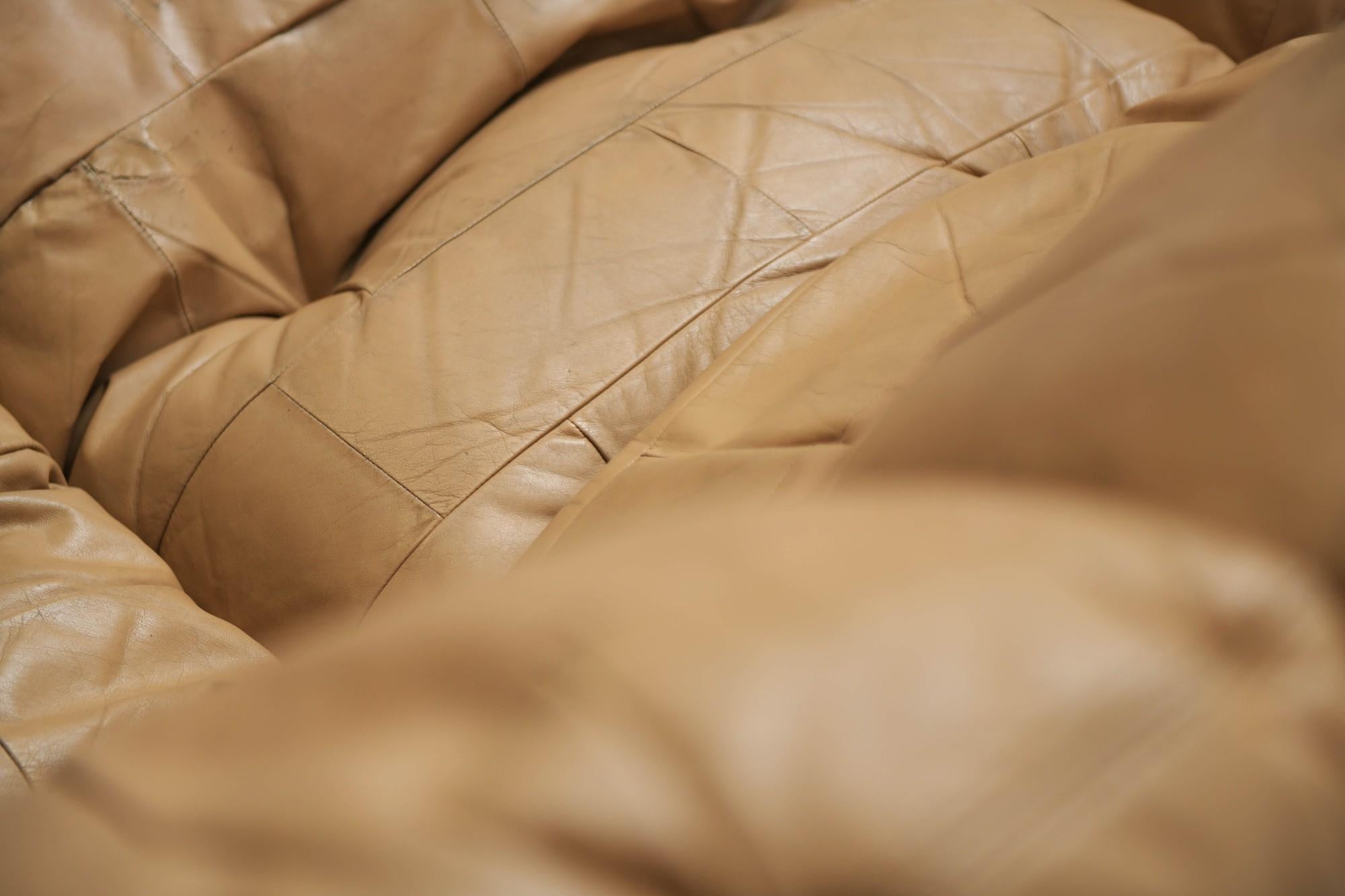Vintage Marsala Sofa, Beige Patchwork Leather by Michel Ducaroy for Ligne Roset 2