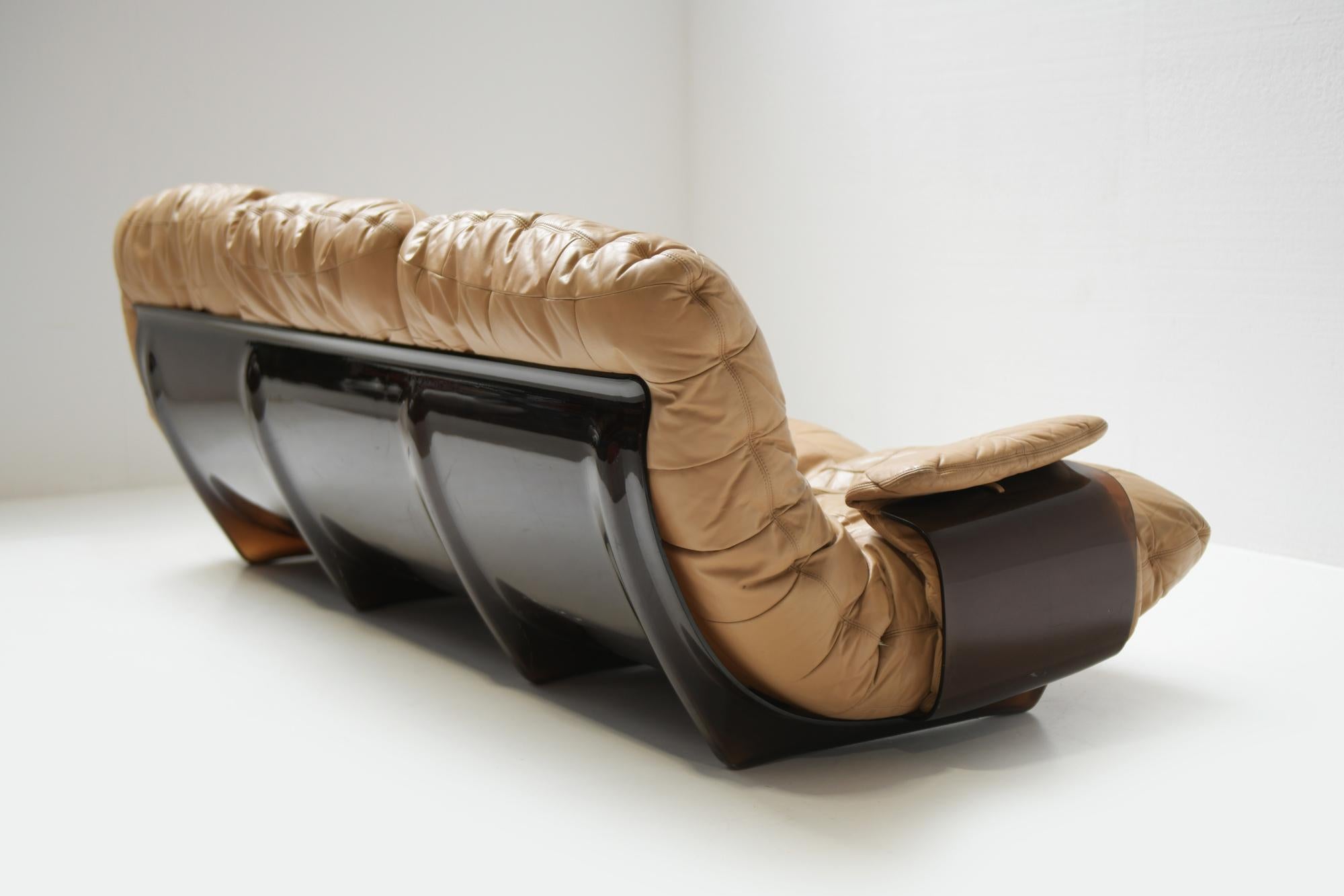 Vintage Marsala Sofa, Beige Patchwork Leather by Michel Ducaroy for Ligne Roset 4
