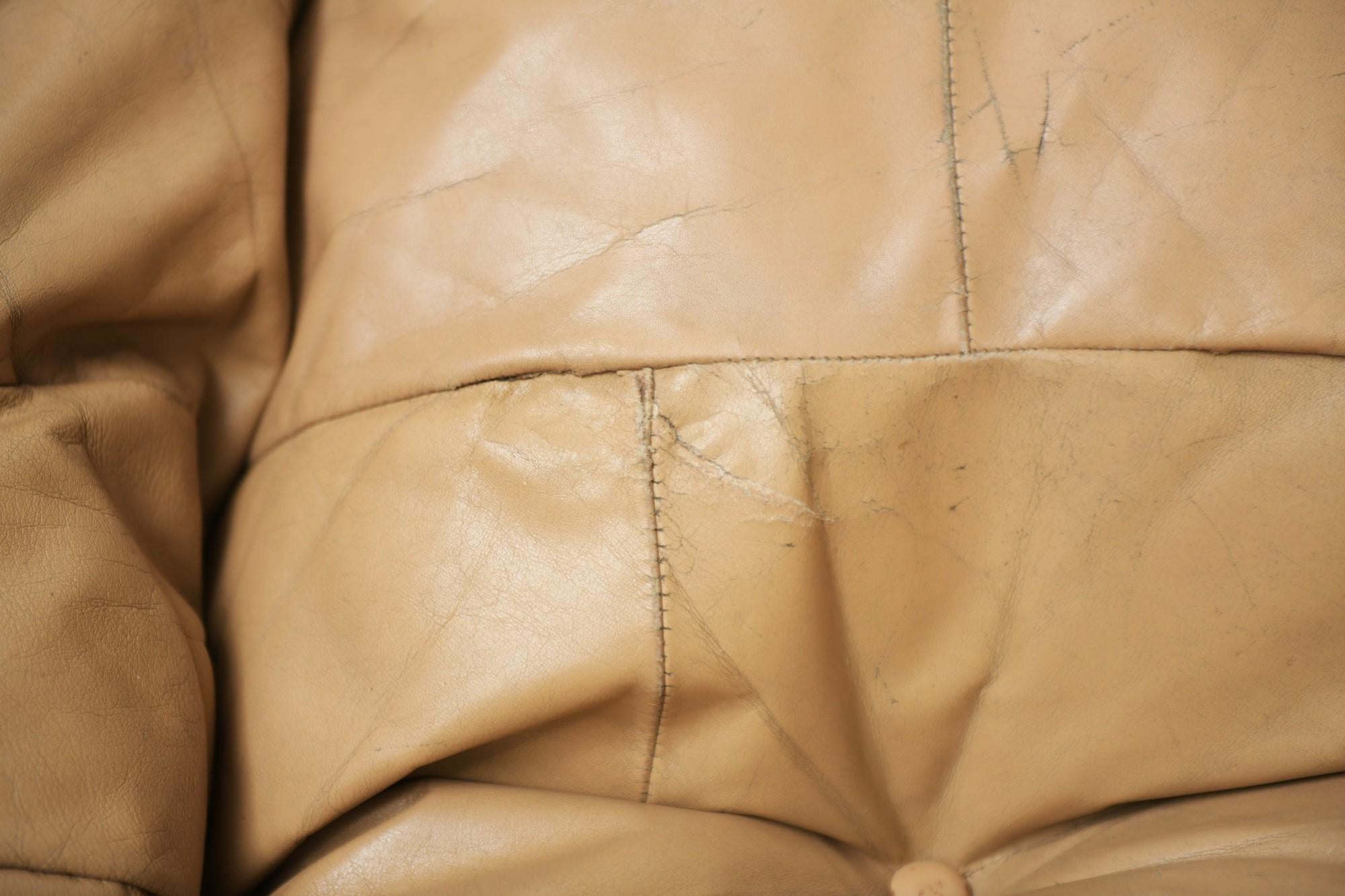 Vintage Marsala Sofa, Beige Patchwork Leather by Michel Ducaroy for Ligne Roset 6