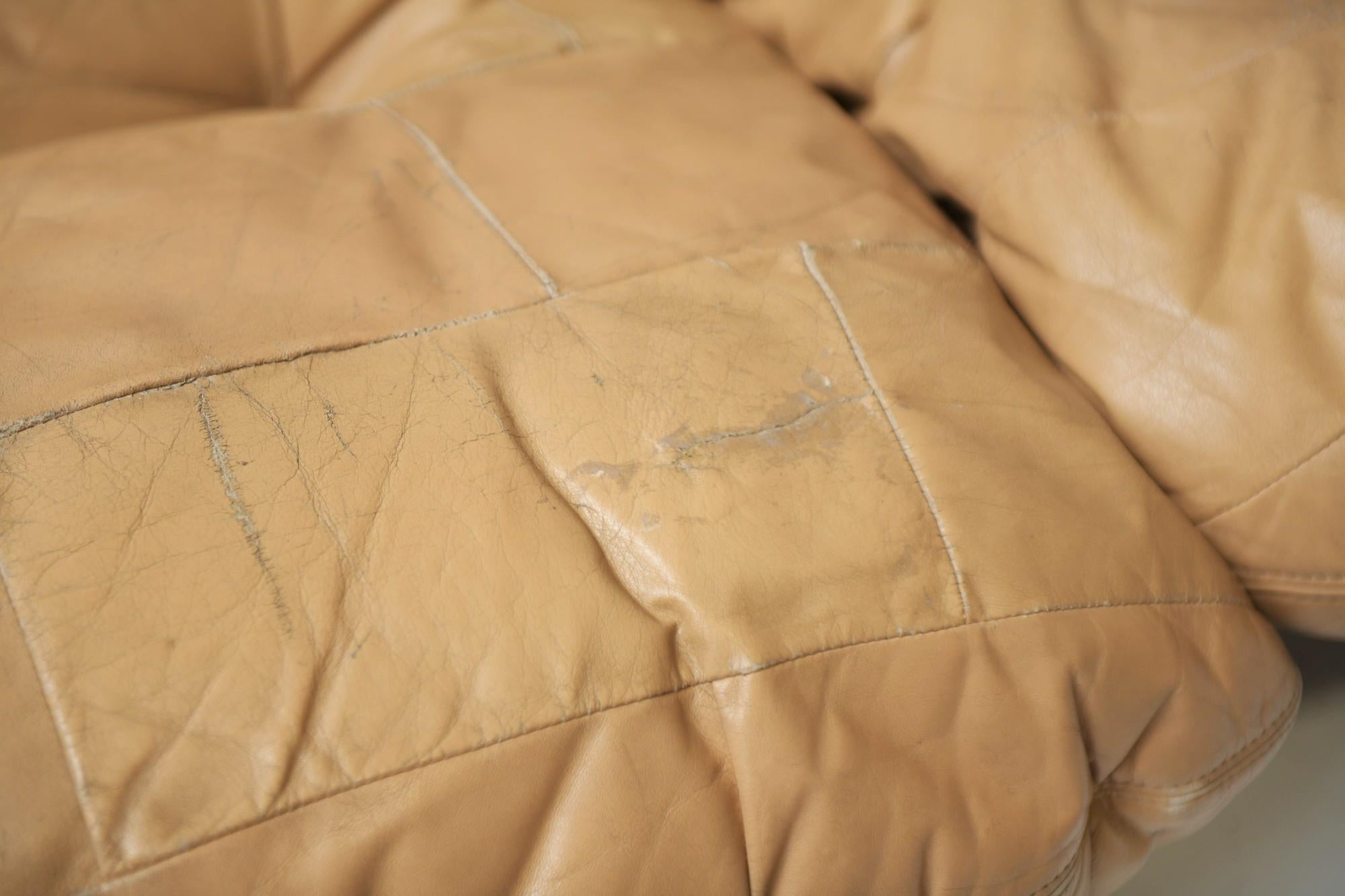 20th Century Vintage Marsala Sofa, Beige Patchwork Leather by Michel Ducaroy for Ligne Roset