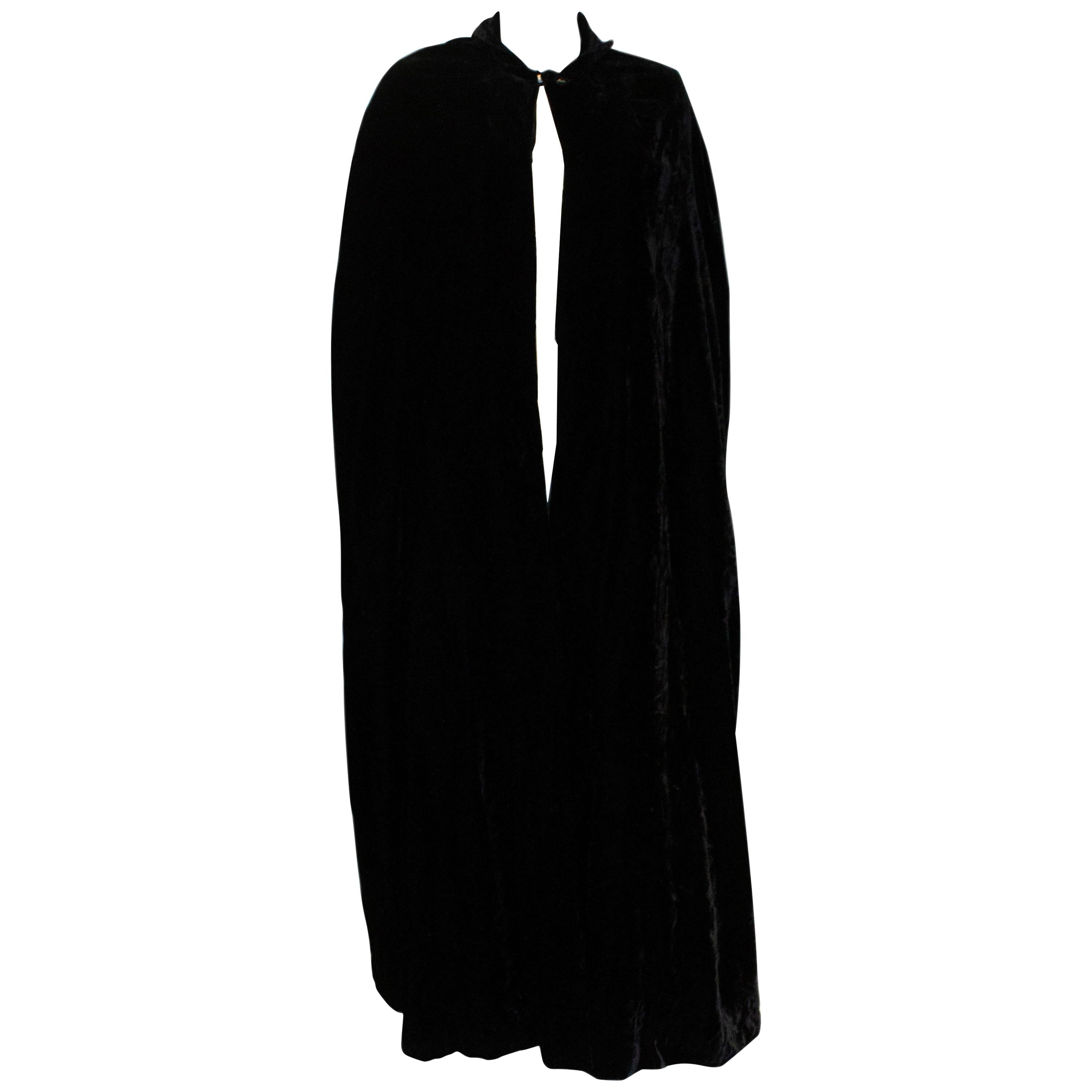 Vintage Marshall and Snellgrove Black Silk Velvet Cape For Sale