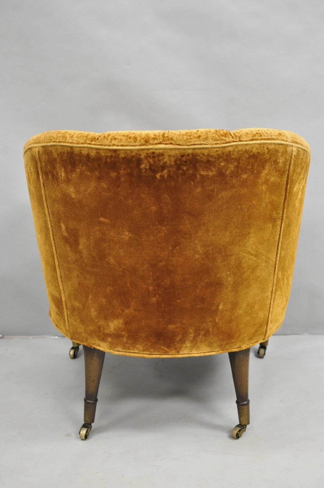 Vintage Marshall & Fields English Regency Brown Orange Barrel Back Club Chair For Sale 4