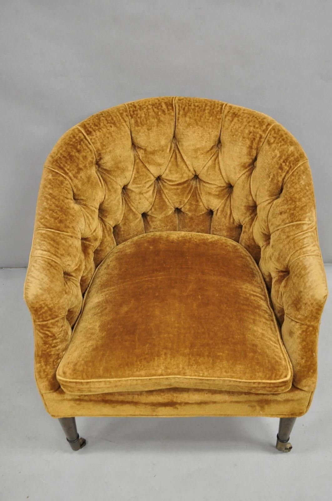 Vintage Marshall & Fields English Regency Brown Orange Barrel Back Club Chair For Sale 5