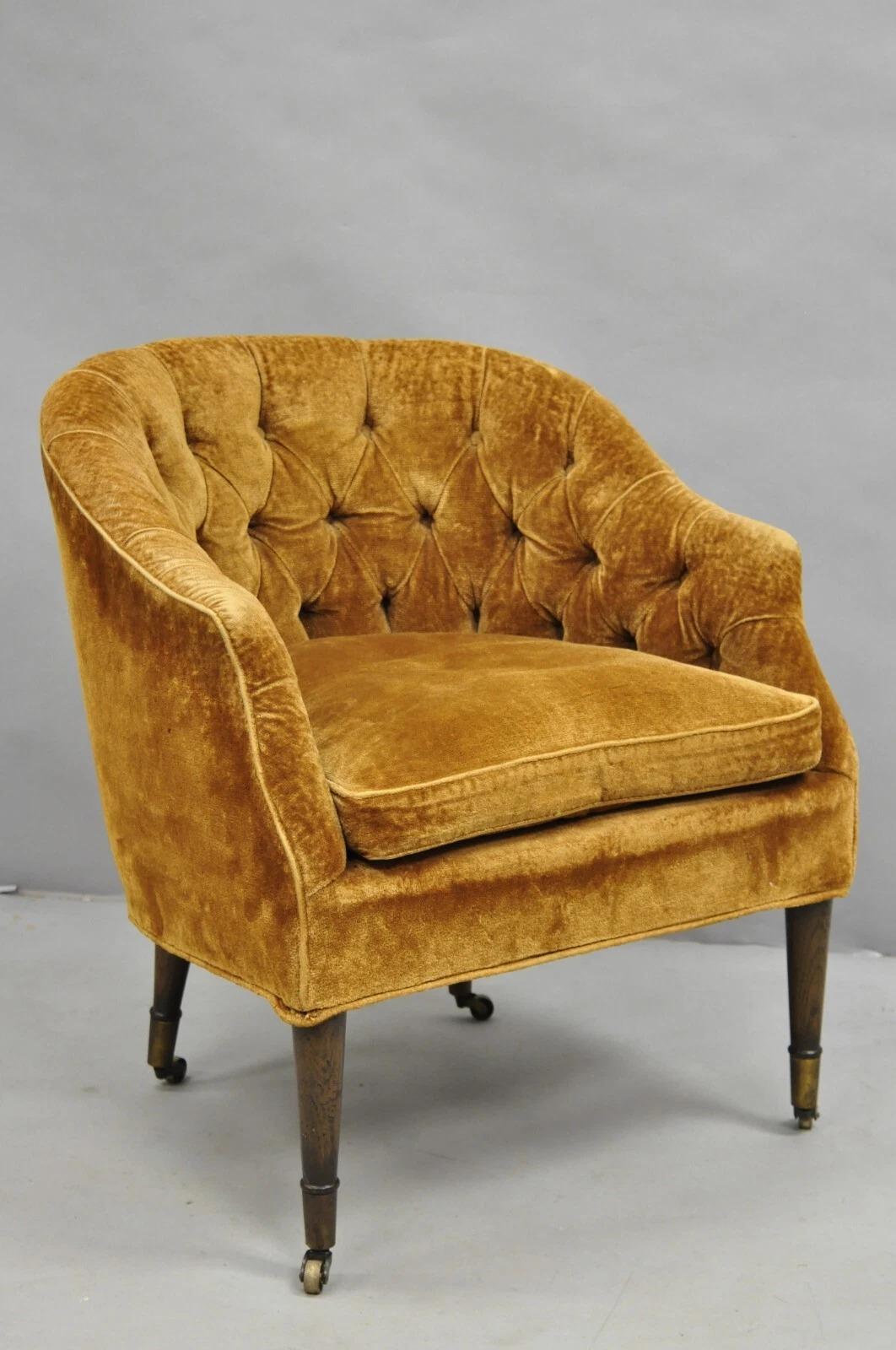 Vintage Marshall & Fields English Regency Brown Orange Barrel Back Club Chair For Sale 6
