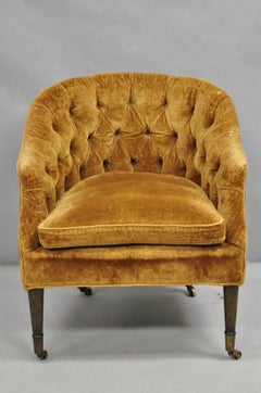 Vintage Marshall & Fields English Regency Brown Orange Barrel Back Club Chair