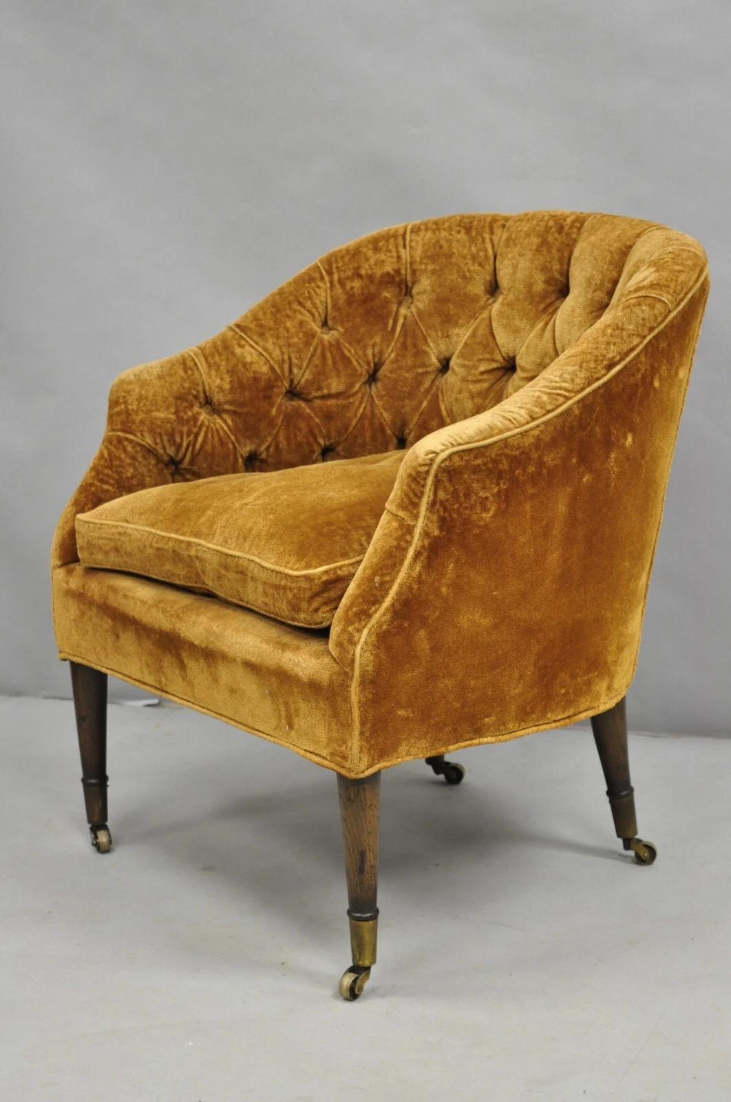 Unknown Vintage Marshall & Fields English Regency Brown Orange Barrel Back Club Chair For Sale