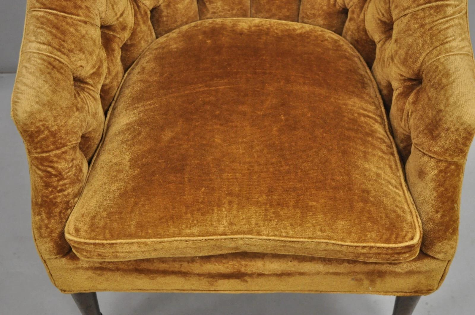 20th Century Vintage Marshall & Fields English Regency Brown Orange Barrel Back Club Chair For Sale