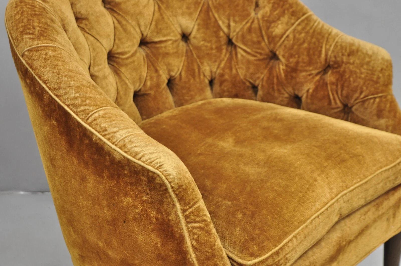 Vintage Marshall & Fields English Regency Brown Orange Barrel Back Club Chair For Sale 1