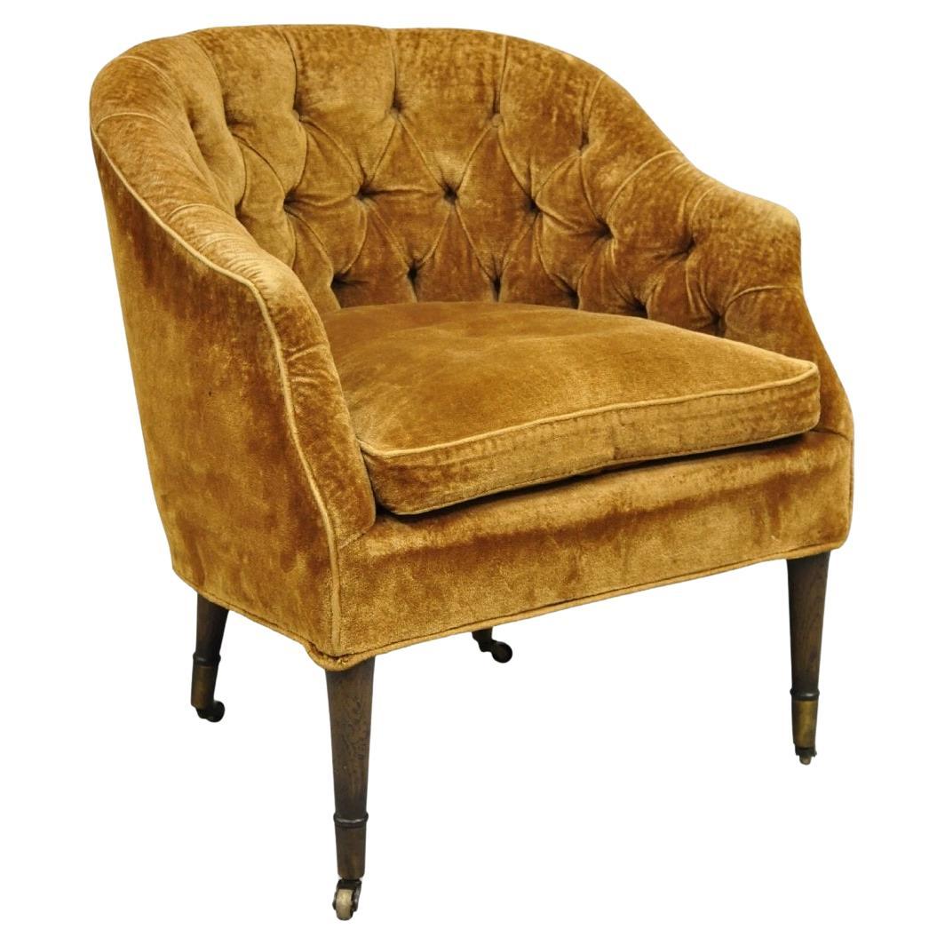 Vintage Marshall & Fields English Regency Brown Orange Barrel Back Club Chair For Sale